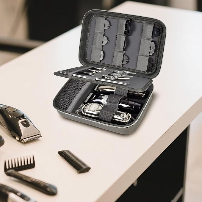 Boobowl Barber Accessories Bag for Clippers and Supplies, Hair Clipper Box | Portable Mens Clipper Storage Organizer for Hair Cutting, Guard Grooming Kit and Barbers Supplies (Bag Only) - Dark Grey