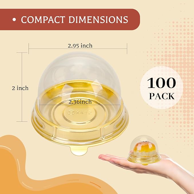 NPLUX 100 Pack Gold Mini Individual Cupcake Containers with Clear Lids | 100 clear PET Cupcake Boxes,2.8x2 IN,Desk Pet,Mini Cupcake Holder,for Weddings, Holiday Gifting, and Dessert Displays