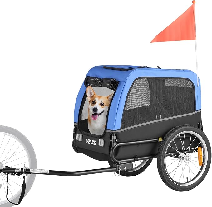 VEVOR Dog Bike Trailer, Supports up to 66 lbs, Pet Cart Bicycle Carrier for Small & Medium Dogs, Easy Folding Frame with Quick Release Wheel, Universal Bicycle Coupler, Reflector, Flag, Internal Leash