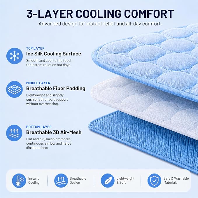 Doggykingdom Cooling Mat for Dogs – Ice Silk Self-Cooling Pet Pad for Dogs & Cats, Breathable Washable Cooling Pad for Crate, Kennel, Car & Floor, Summer Sleeping Mat, No Water Needed, Blue, X-Large