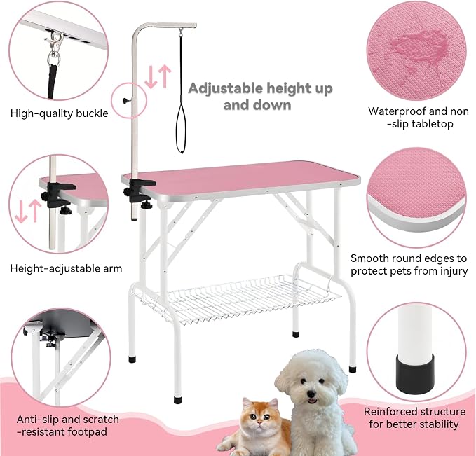 Baohe-32 Inch Dog Grooming Table - Pet Grooming Table - Foldable, Adjustable Arm, Portable, Non-Slip Grooming Table for Dogs at Home