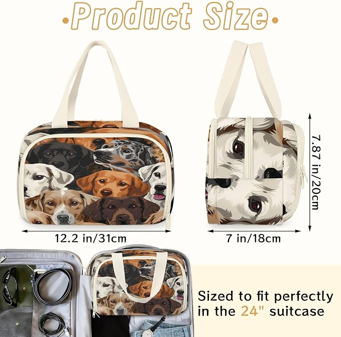 Cute Dog Funny Animal Travel Toiletry Bag with Handle | Wet & Dry Separation, Full-Size Bottle Friendly, Leak-Proof, Waterproof, Easy to Clean, for Travel, Gym, Home