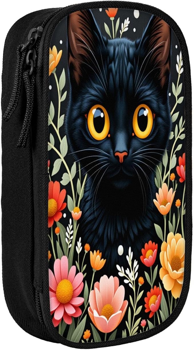Retro Cat Pencil Pouch, Oxford Cloth Pen Case With Double Zipper Compartments, Portable Stationery Organizer For Office Supplies, Travel Accessories Makeup Items