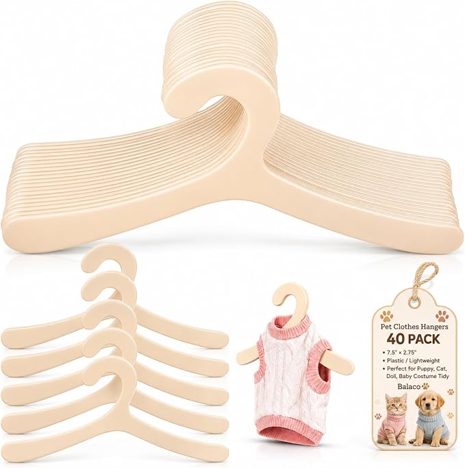Balacoo 40 Pcs Pet Clothes Hangers | Plastic, Tidy Puppy, Lightweight Plastic for Drying and Closet Organization