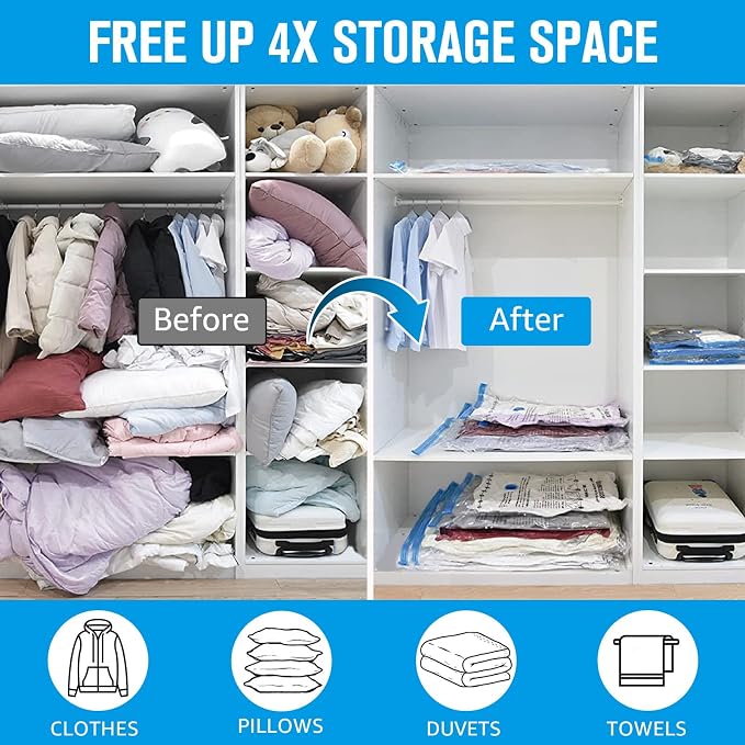 BoxLegend Vacuum Bag 6 Pieces, 3L*80x60cm +3S*60x40cm,Vacuum Storage Bag Travel Vacuum Reusable Garment Bag for Clothing Duvets Bed Wash Pillow Wool Blankets