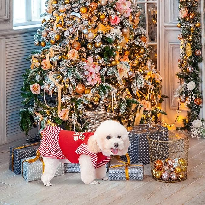 Dog Christmas Dress for Small Dogs,Puppy Costumes Pet Clothes Holiday Girl Dogs Shirt with Santa's Favorite Pattern,Party Dog Vest Dresses Cat Apparel Sweater Warm Skirt