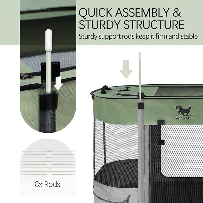 Dog Playpen, Foldable Kitten Playpen for Medium Dogs, Portable Pet Puppy Playpen with Removable Shade Cover, Indoor Outdoor Travel Camping Use for Small Pets with Carrying Case (S, Green)