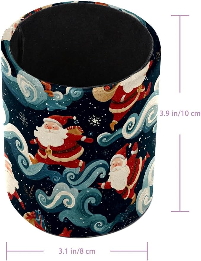 Faux Leather Pen Holder for Desk, Pencil Organizer Cute Santa Claus Pen Cup Desk Decor Makeup Brush Holder Storage for Office Home