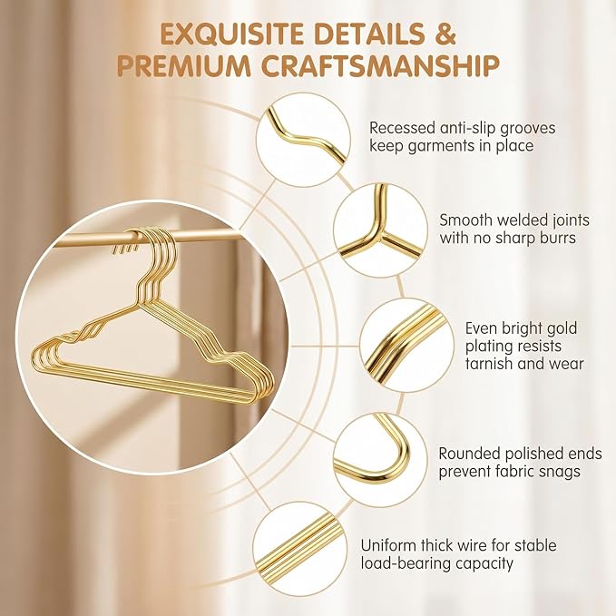 10 Pcs 7.9" Gold Metal Pet Clothes Hangers for Small Dog Cat Closet | Mini Gold Pet Hangers with Glossy Finish; Non-Slip Notches for Clothes Holding; Snag-Free Edges; Ideal for Pet Closet Decor