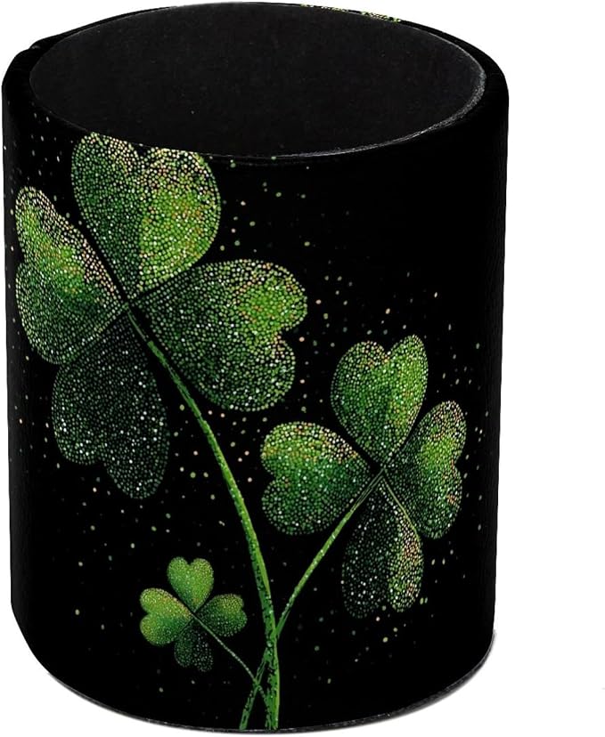 Faux Leather Pen Holder for Desk, Pencil Organizer Shamrock Pen Cup Desk Decor Makeup Brush Holder Storage for Office Home