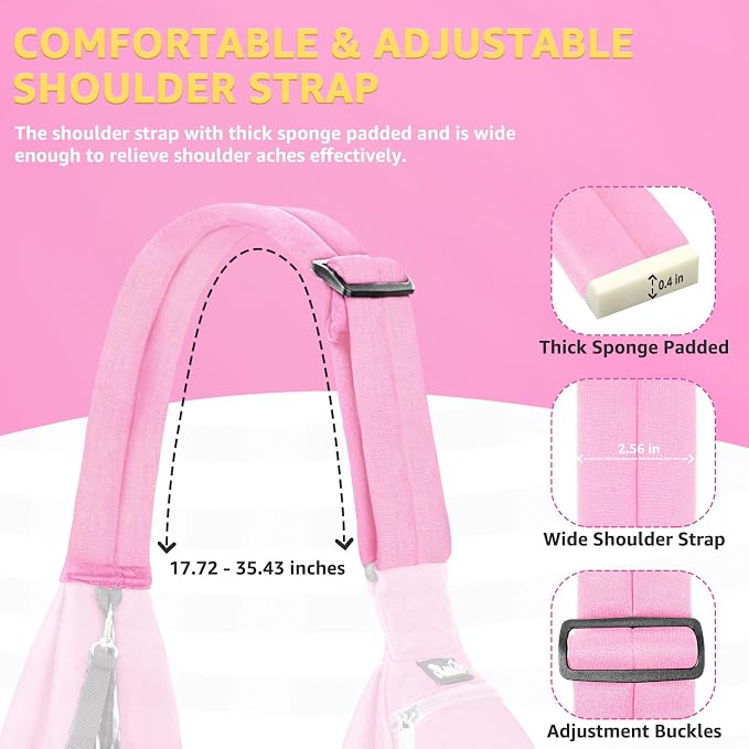 Lukovee Pet Sling, Puppy Small Pet Cat Carrier with Safety Hook | Hands-Free,Padded Strap, Breathable, Adjustable, Storage Pocket, Tote Bag Shoulder Bag with Front Pocket (Pink-WY,L)