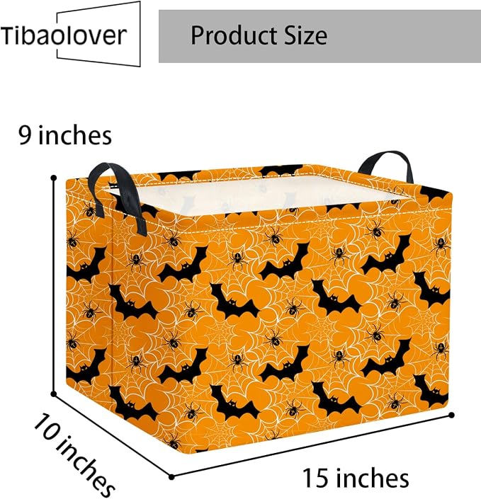 Halloween Basket Cute Baskets for Kids Pumpkin Basket Rectangular Storage Bin Organizer Box Room Decor(Yellow Spider Web)