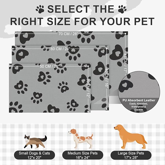 Pet Feeding Mats 12"x20"- Absorbent Dog Mat for Food and Water, Rubber Pet Food Mat, Non Slip Mat for Dogs, Pet Mats for Floor Waterproof, Dog Water Matt for Sloppy Drinker, Cat Feeding Mat, Dark Grey