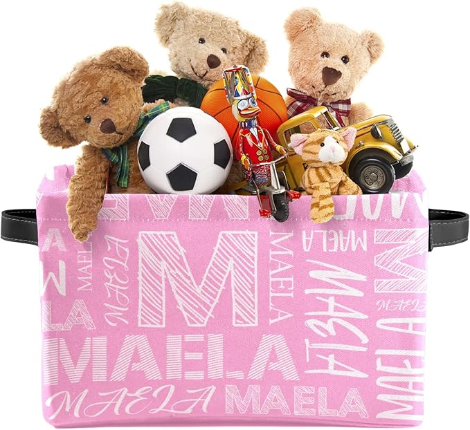 Foldable Personalized Storage Box for Boys Girls with Name Waterproof Kids Custom Storage Bin Baskets Cube Boxes Organizer with Handles for Organizing Shelf Closet, 1 Pack