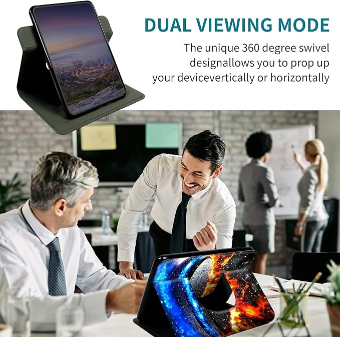 Case for Samsung Tab A11+ Plus 2026/Galaxy A9 Plus 11" 2024, 360 Degree Rotating Stand with Multi-Angle Vertical & Horizontal Viewing Shockproof Shell for Women Men, Blue Red Flames