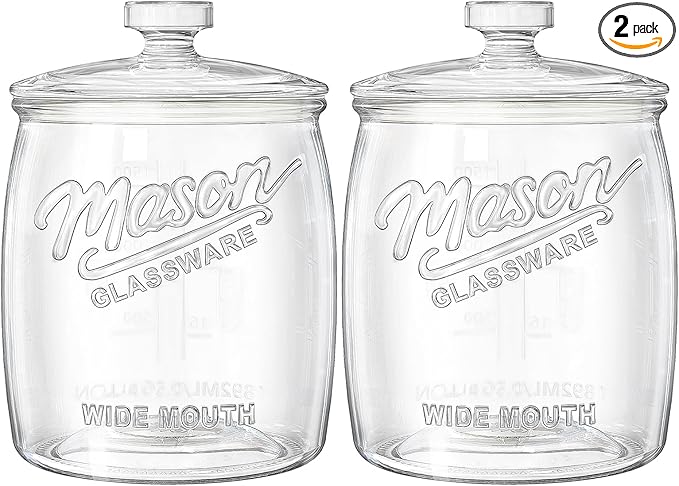 Cookie Jar with Airtight Lids, Half Gallon Wide Mouth Mason Jar | 2 Pack 64 Oz Glass Jar for Cookies, Candy, Flour, Dog Treats, Coffee, Laundry Room Storage & Pantry, Sourdough Starter Jar