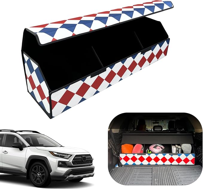 Car Trunk Organizer for For Toyota RAV4 Hybrid - Custom Fit,Large Space Outdoor Trunk Organizer with Leather,Hook and Loop Fastener,4-Layer Cover,For Toyota RAV4 Hybrid 2020-2025