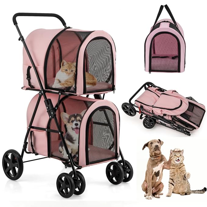 Dog Stroller with 2 Detachable Carrier, Pet Stroller for Small Medium Dogs Cats, Jogger/Travel/Camping, 4-in-1 Doggy Pet Carrier, Carrier Strolling Cart with Lockable Wheels