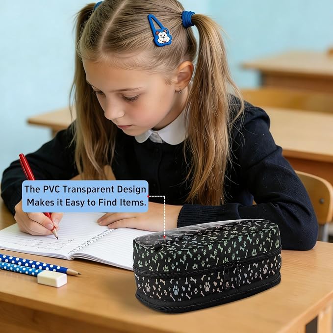 Pet Paw Black pattern Large Capacity Pencil Case with Zipper Water Resistant Portable Organizer Pen Bag for Office Students School