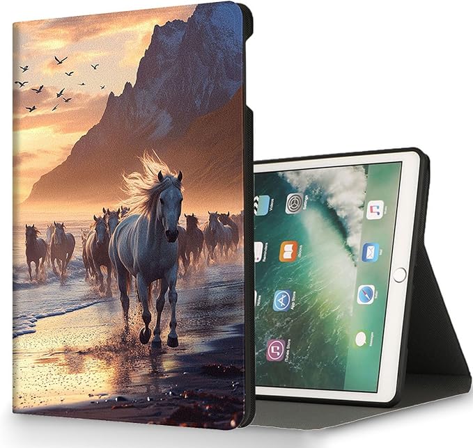 for Microsoft Surface Pro X/Pro X Plus-13 2019/2020/2021/2024 Tablet Case,Auto Wake/Sleep,Adjustable Stand Protective Cover - Horse Running