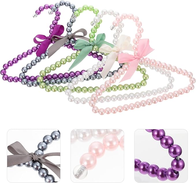 Mipcase 5pcs Creative Pet Clothes Hanger with Pearl Appearance and Bowknot Decor Abs Material Organizer for Pet Clothing to Store and Hang Apparel Efficiently