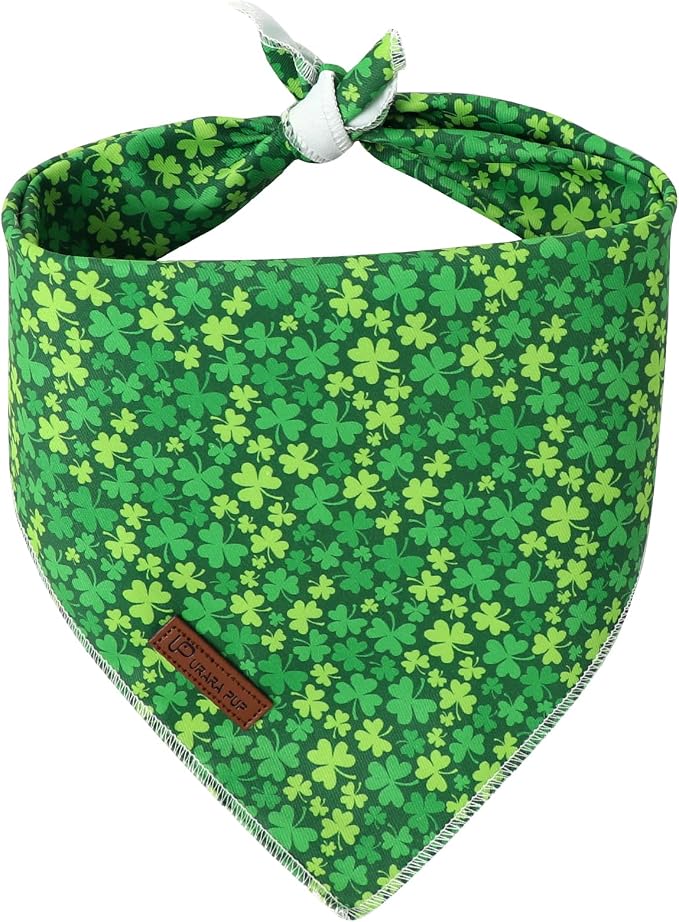 St. Patrick's Dog Bandanas, UP URARA PUP Shamrock Triangle Bid Clover Scarf for Medium Large Girl Boy Dogs, Spring Cotton Puppy Kerchief, Green Dog Bandana,L
