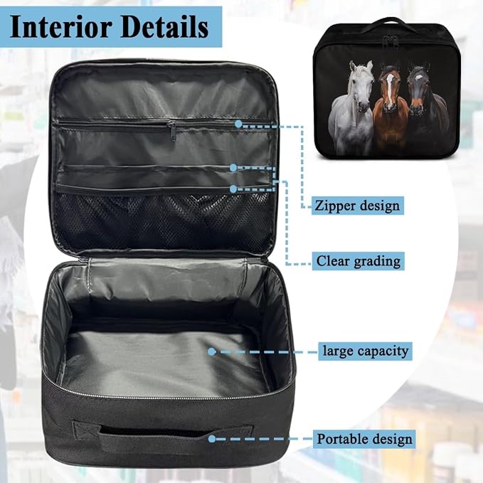 Rnyleeg Horse First Aid Bag Empty Black First Aid Kit for College Dorm Travel Medicine Pouch Emergency Medical Kits