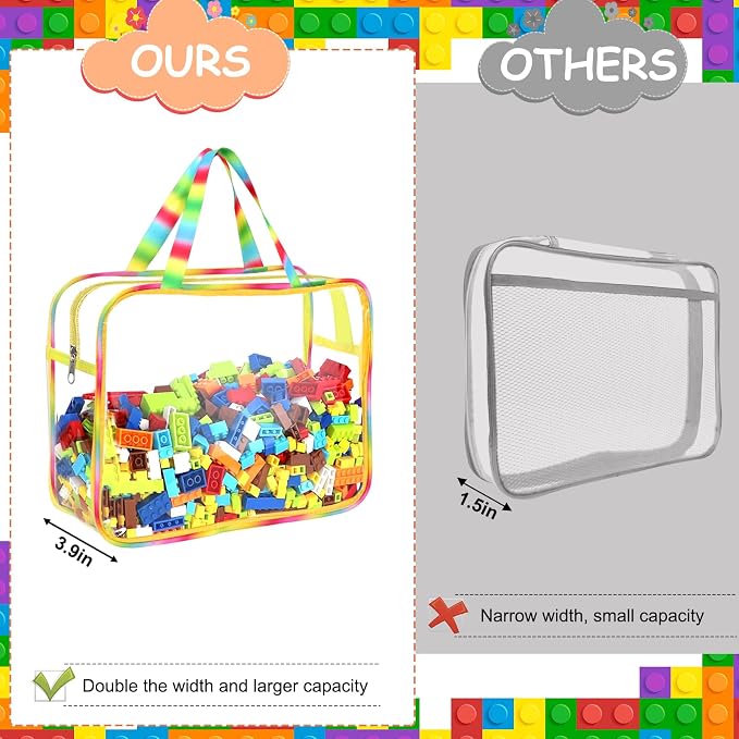 6 Packs Large Toy Storage Bags with Labels, Reusable Clear PVC Board Game Storage, Travel Waterproof Organizer Bags with Zipper Large Capacity (Gradient Color)
