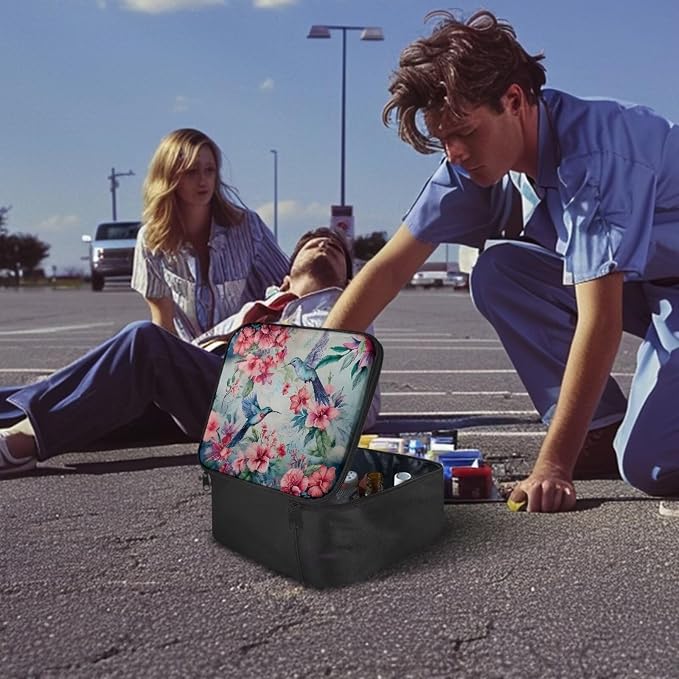 Rnyleeg Empty First Aid Bag for Home First Aid Kit for Car Travel Medical Kit Outdoor Sports Hiking Camping Survival Bag Floral Hummingbird