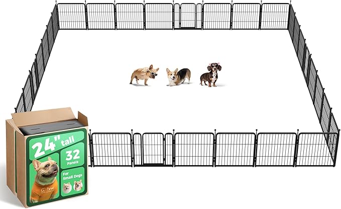 FXW Rollick Dog Playpen, Indoor, Yard & RV Camping, 24" H, 32 Panels | Easy setup, Heavy-duty, DIY layouts, Walk-through gate, for Puppies & Small Dogs, Patented