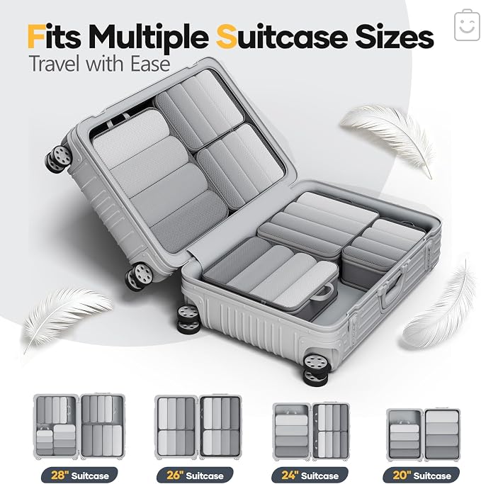 Veken 6/9/11 Set Compression Packing Cubes Garment Bags for Travel Essentials,Compressible Expandable Luggage Organizer Bags for Clothing,Space Saver Bags with Over 1000 pcs of Mesh Holes(Gray)