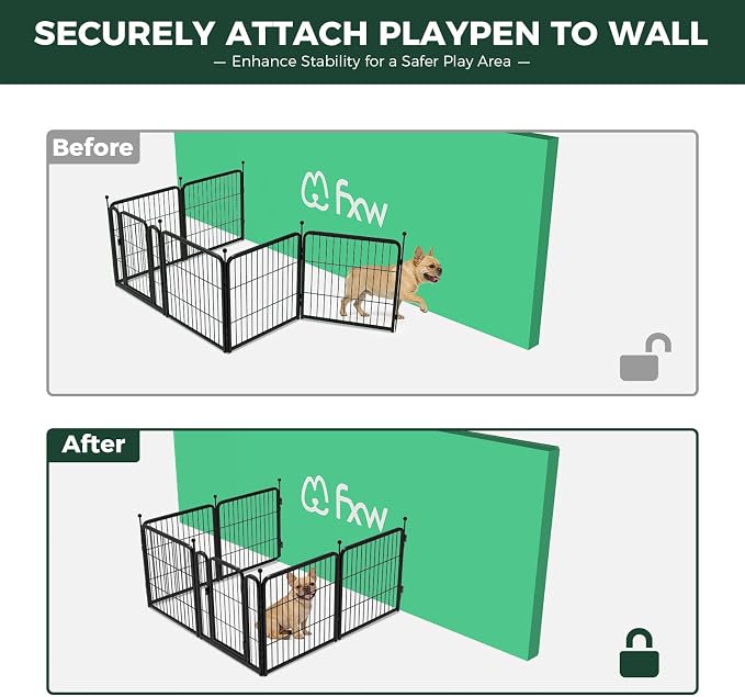 FXW Rollick Dog Playpen with Fence-to-Wall Anchors, 24"H, 6 Panels | Heavy-Duty & Easy setup Play Area, Flexible Boundaries, Indoor & Yard, For Puppies & Small Dogs, Patented