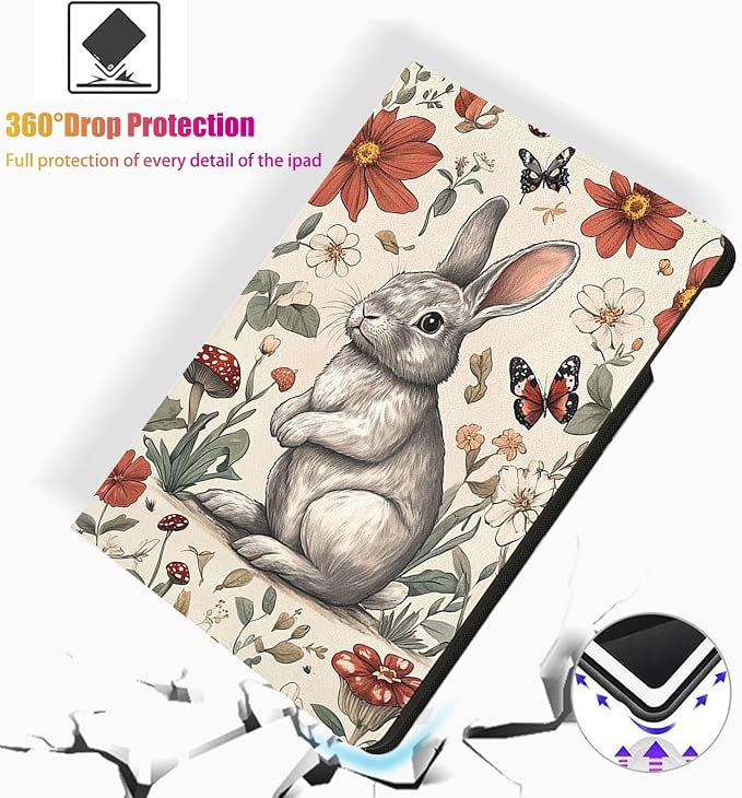 for Microsoft Surface Pro 8-13" 2021 Tablet Case,Auto Wake/Sleep,Adjustable Stand Protective Cover - Cute Rabbit Flower