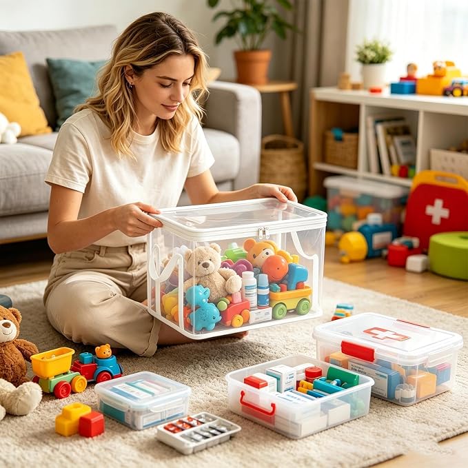 Stuffed Toy Storage Box 2-Pieces Transparent Plush Dolls Organizer | Doll Storage Container for Living Room, Bedroom, Home, Farmhouse, Apartment, Study Room, Balcony, Dormitory
