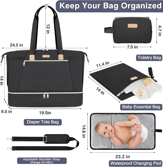 Diaper Bag Tote for Baby 7PCS, Large Mommy Bag with Portable Changing Pad | Multifunctional Hospital Bags for Labor and Delivery with Pacifier Case and Organizer Pouches,Travel Baby Bag for Boy Girl