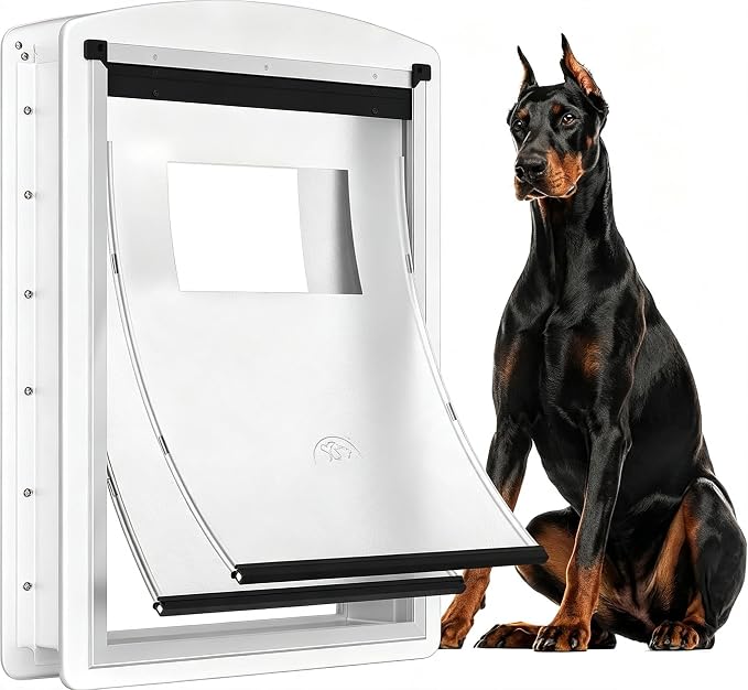 Extra Large Dog Door for Exterior & Interior Doors with Steel Frame | Magnetic Double Flaps, Telescoping Tunnel, 2 Sliding Lock Panels, Weather-Resistant, Fits Dogs Up to 220LBS