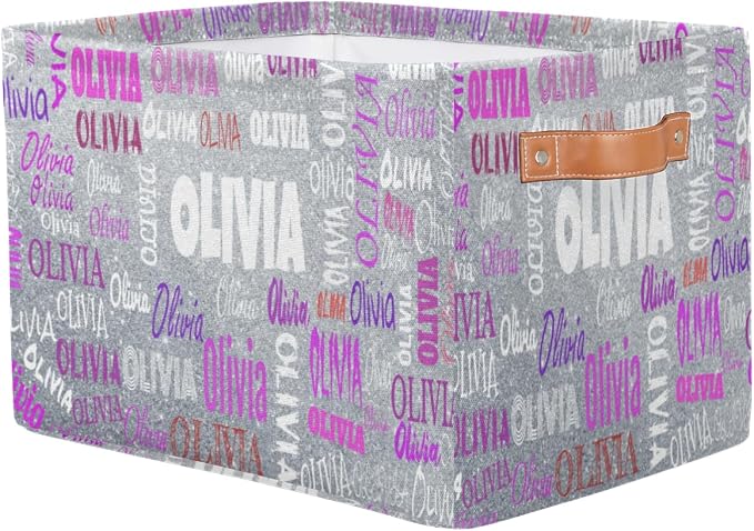 Personalized Storage Basket with Handles, Silver Glitters Print | Organizing Boys Girls Pets Toys Closet Shelf Clothes Books