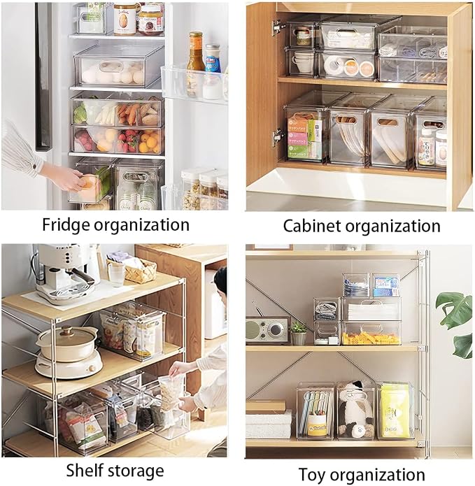 9 Pack Stackable Refrigerator Organizer Bins Pull-Out Drawers for Fruit and Veggies Storage Organizer for Fridge Clear Drawer Containers with Handle Divided Organization for Produce Saver