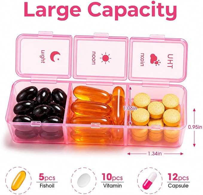 Weekly Pill Organizer 3X a Day - 7 Day Pill Box with 21 Compartments (Morning/Noon/Night), BPA-Free Daily Pill Case, Portable Medicine Organizer for Vitamins, Supplements & Medication【Upgrade】 (Pink)