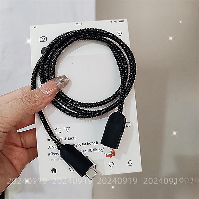 Cute Cable Protector for iPhone iPad 18W/20W USB-C Charger,Not Yellowing Charging Cord Protector,Soft Frosted TPU Charging Protector Cover,Wire Cord Saver,Phone Cord Protector for iPhone Charger-Black