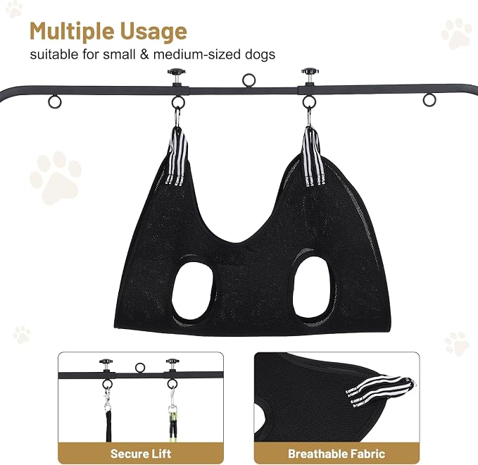Dog Grooming Table Arm for Home Use, Pet Grooming Hammock & Nooses Included | Fits tables up to 2.76". 27"-39" wide, 42" tall. Holds pets up to 79 lbs. For nail trim, bath, drying