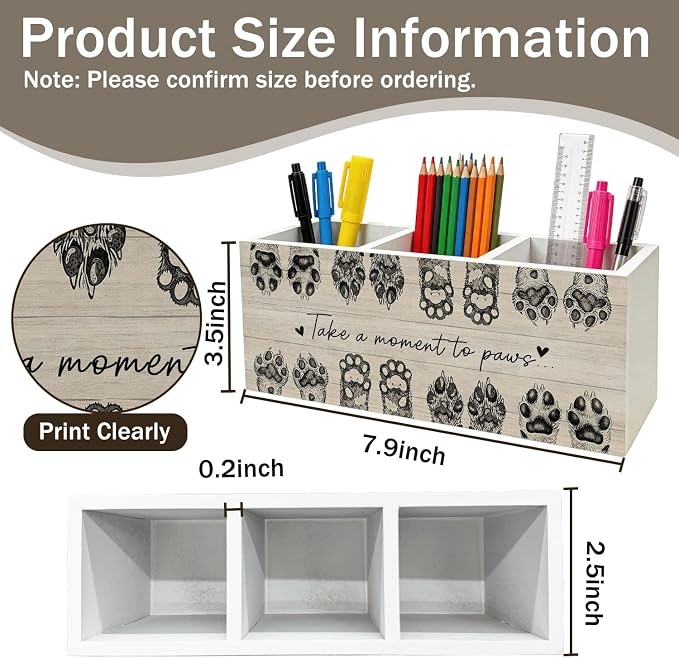 Dog Gifts Pen Holder - Funny Dog Lover Sign Wooden Pencil Holder Desk Accessories, Pet Paw Puppy Gifts Wooden Box Sign Desk Home Office Decoration