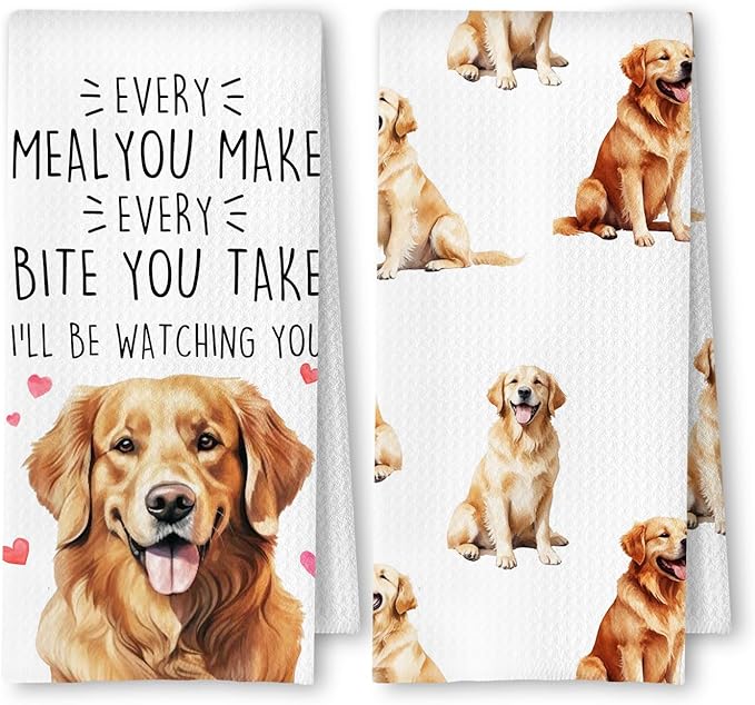 Golden Retriever Kitchen Towels Set of 2, Golden Retriever Gifts for Lovers Women Men Dish Tea Towels for Kitchen Decor, Dog Mom Lovers Owners Gifts Hand Towels, 16x24 Inches