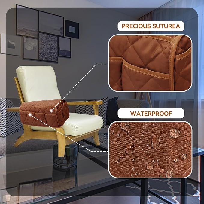 MEHIDFY Armchair Caddy, Waterproof Sofa Armrest Organizer, Non Slip Recliner Organizer, Remote Holder for Recline, Recliner Caddy with 14 Pockets Storage for TV Remote, Phone, Magazine (Brownish Red)