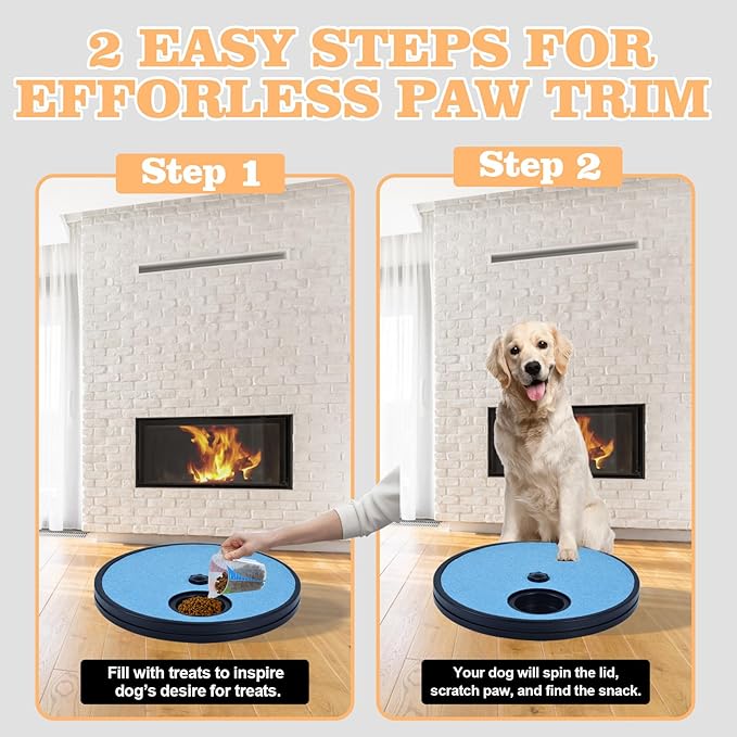 3 in 1 Rotatable Dog Scratch Board with Food Storage Compartment Box Round Stress-Free Scratch Pad ABS Nail Grinder Claw Care Dog Claw Grinder Board (Blue)