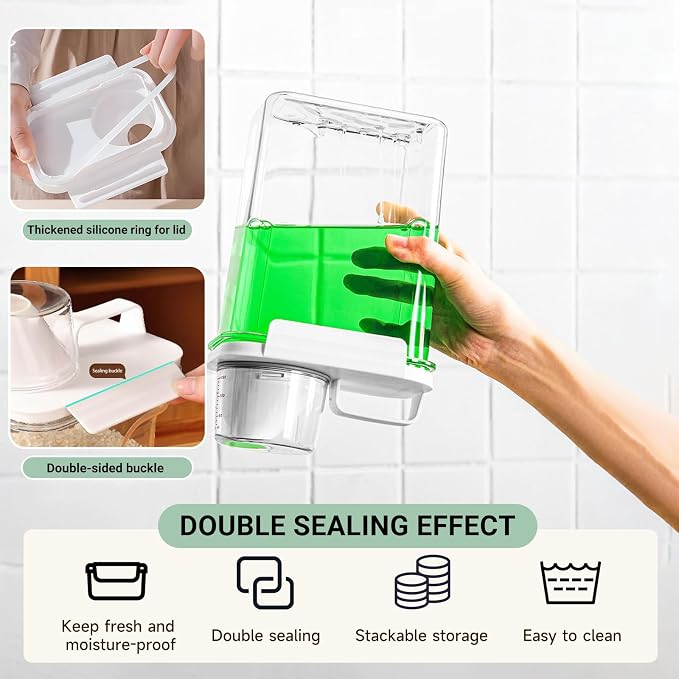 Cereal Container，Rice Storage Dispenser-Airtight Food Storage Organizers BPA-free Plastic Kitchen Pantry Storage Containers Food-Grade PET Material Suitable For Rice, Grains （60.8 oz + 77.7 oz )