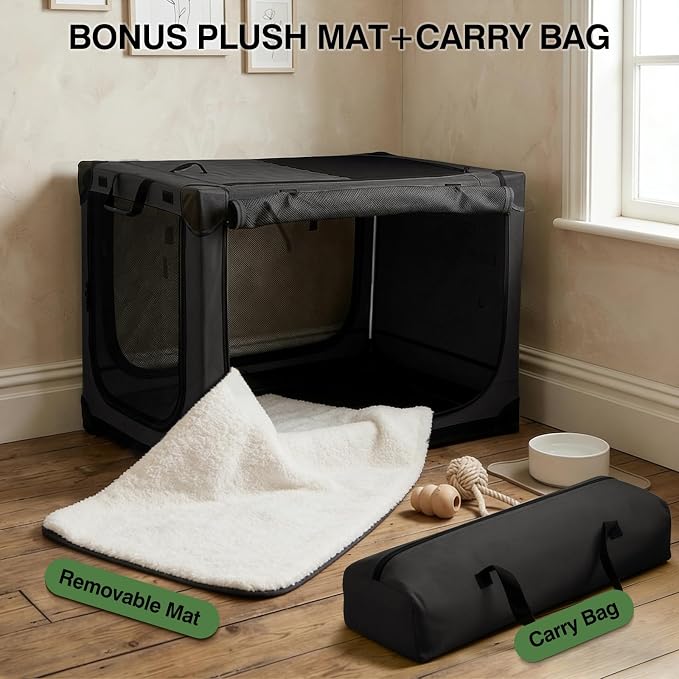 Veraste 24" Soft Collapsible Travel Dog Crate for Small Medium Pets.Black | 4-Door Foldable Travel Crate,breathable mesh, foldable with storage bag