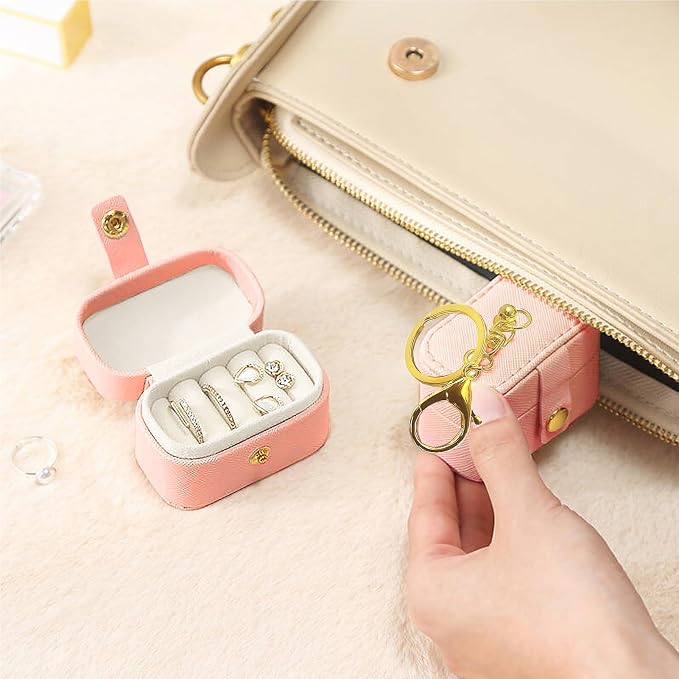 Ring Bearer Pillows for Dog Collar, PU Leather Wedding Ring Pillow Box for Pet, Mini Ring Holder Pouch Box, Earrings Storage Box for Proposal Engagement Wedding Ceremony Party (Peach Pink)