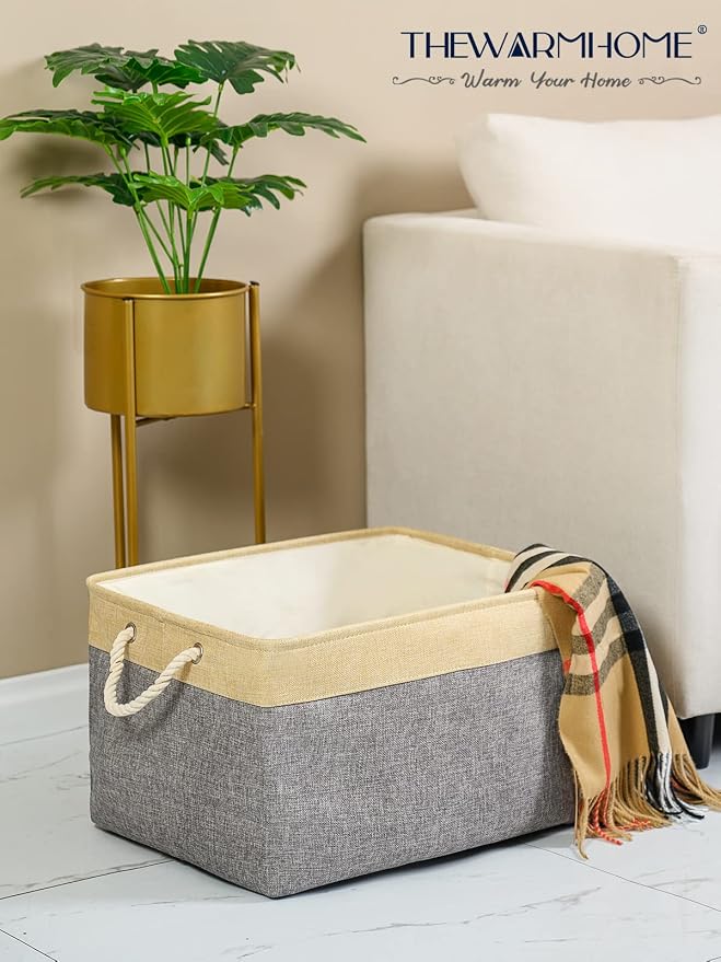Storage Baskets for Organizing, Extra Large-3Pack, 17.7L×13.8W×9.8H inch Large Sturdy Storage Bins, Decorative Storage Baskets for Shelves Closet Nursery (Gold&Grey)