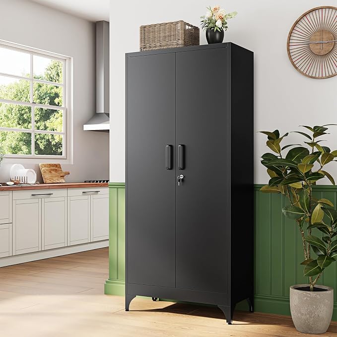 71" H Metal Storage Cabinet with 2 Doors and 4 Shelves,Tall Kitchen Pantry Cabinets,Utility Pantry Organizers for Cupboard/Dining/Bathroom/Home Office/Garage, Steel Tool Cabinets